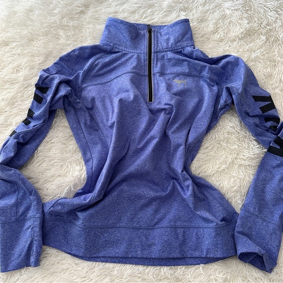 Victoria’s Secret PINK Quarter Zip Pullover Blue Heather Logo Sleeve Size L - Picture 11 of 15